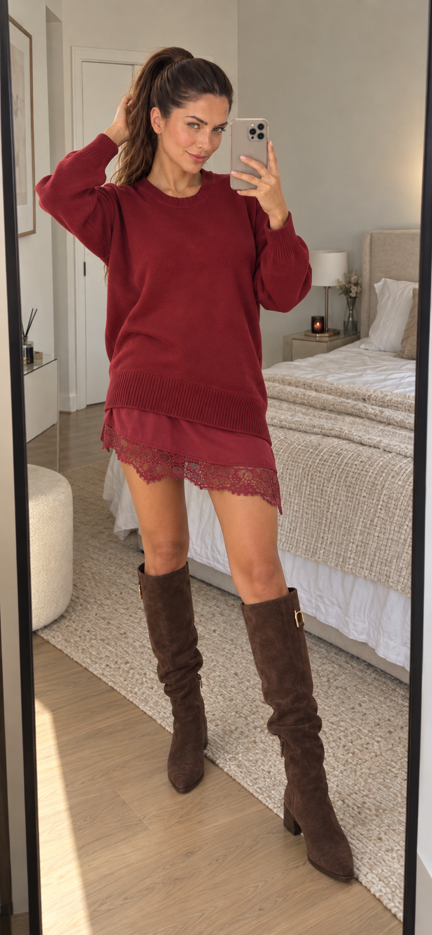 California | Vestido corto de punto con detalles de encaje