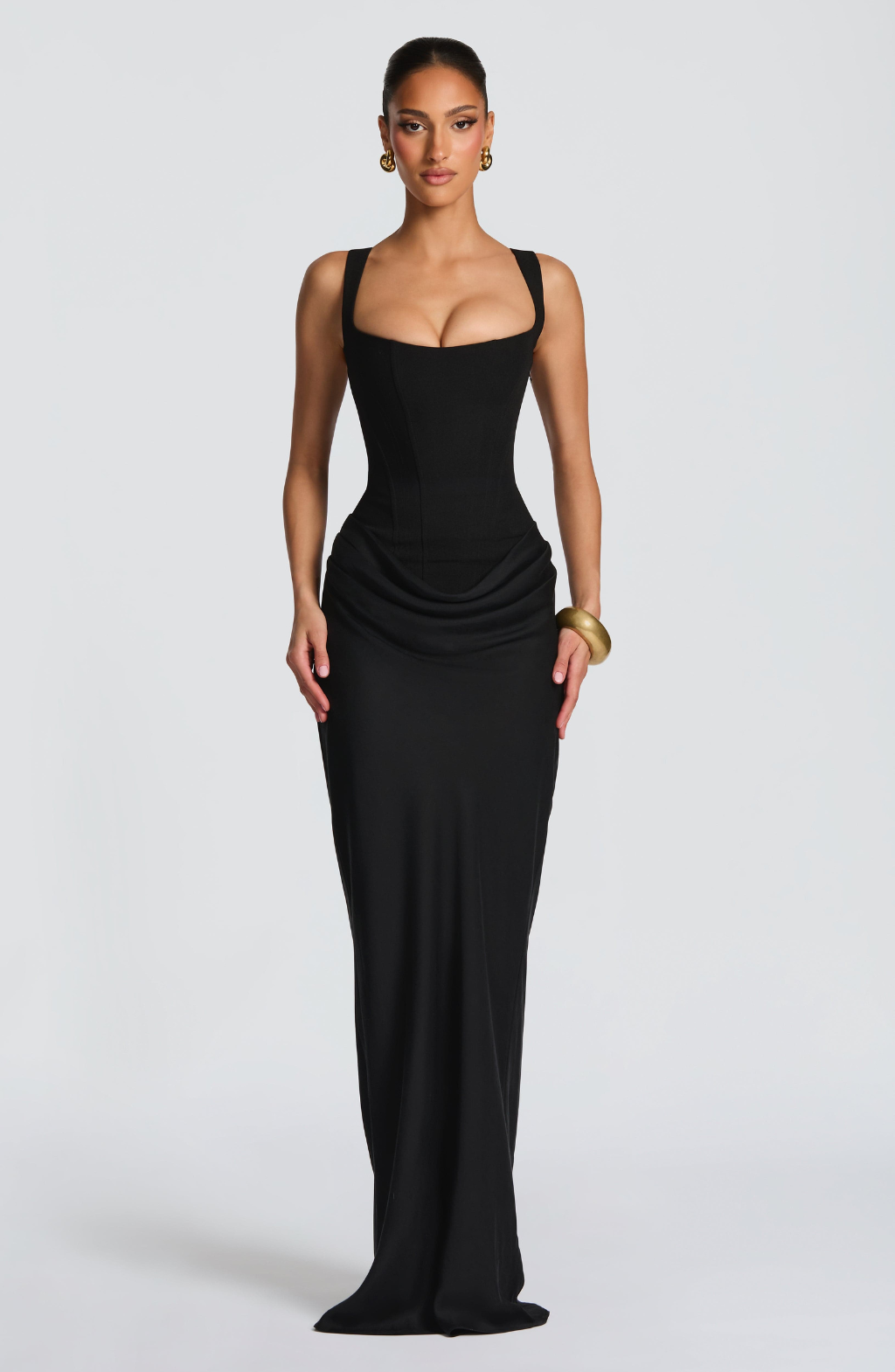 Valentina • Vestido maxi esculpido con silueta de reloj de arena