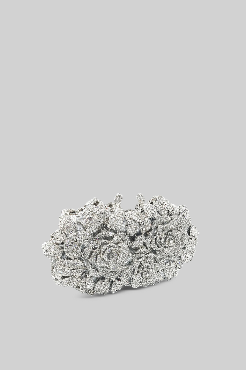 Clutch con Pedrería y Cadena Desmontable – Plateado