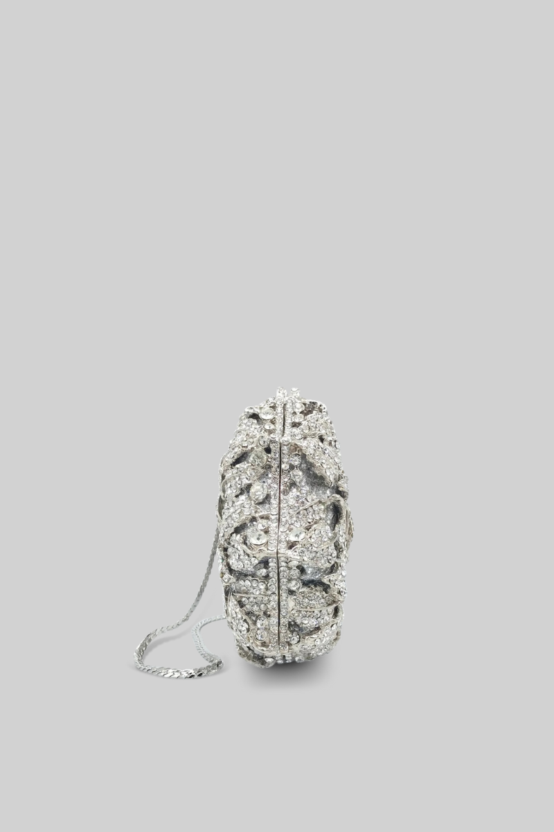 Clutch con Pedrería y Cadena Desmontable – Plateado