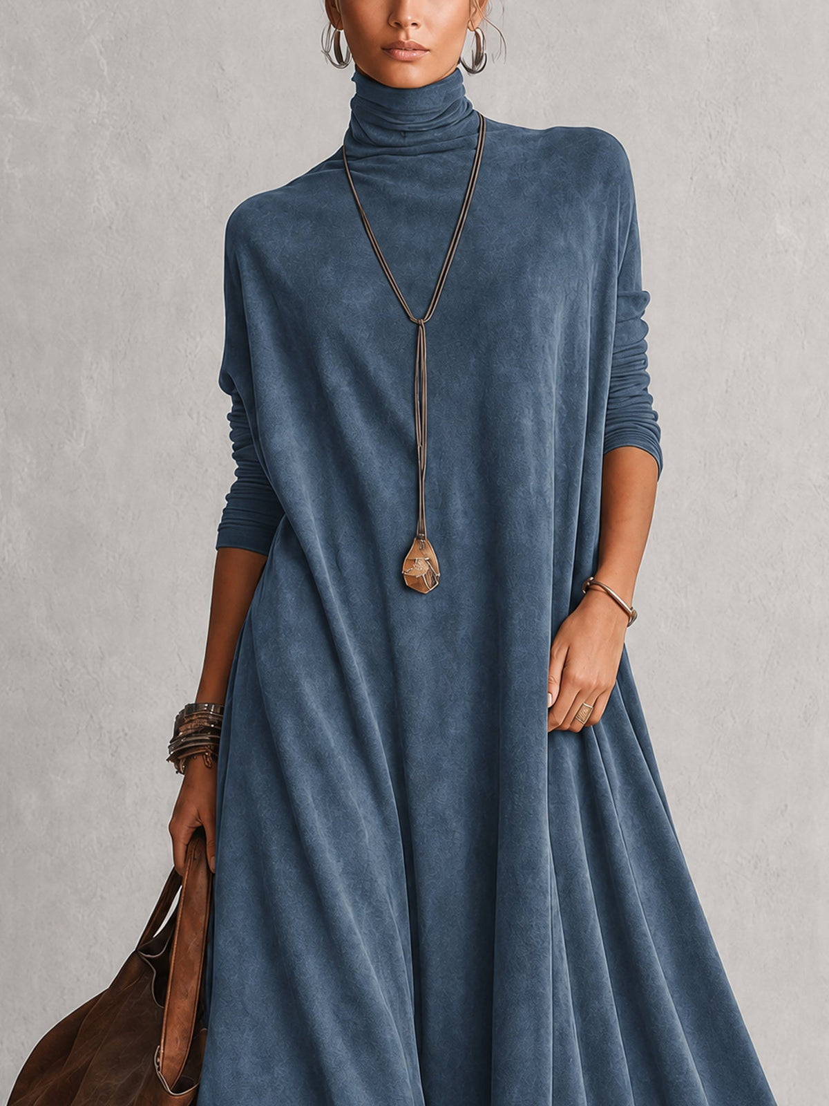 BRUNELLA | Elegante vestido largo efecto ante con refinado dobladillo de encaje