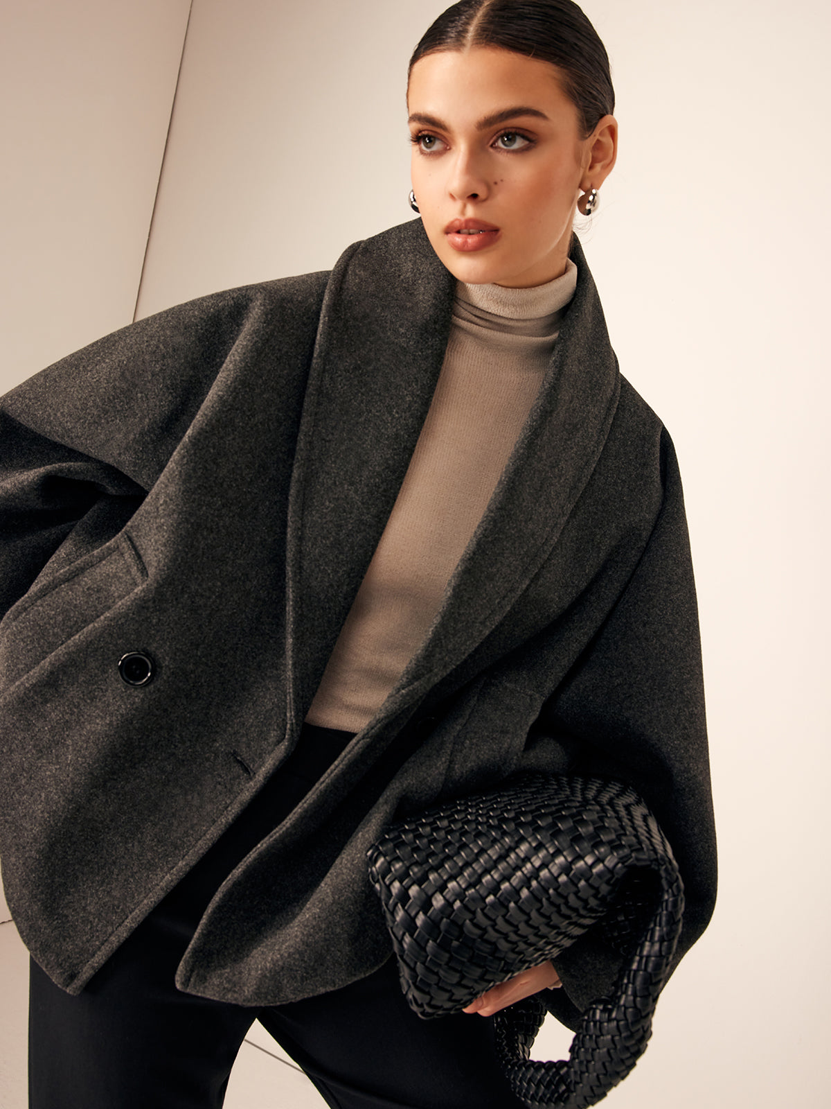 Abrigo de Tweed Holgado con Bolsillos