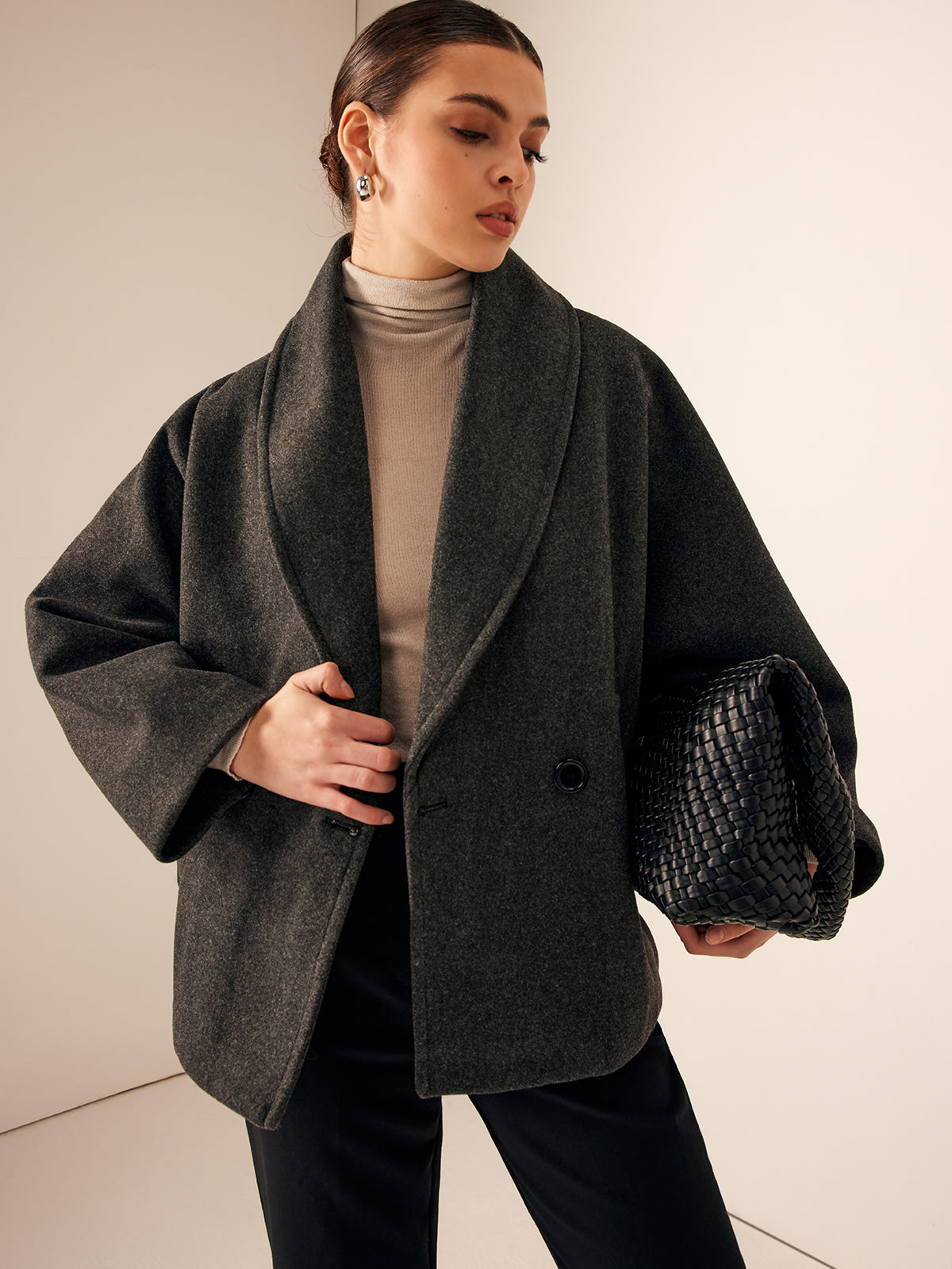 Abrigo de Tweed Holgado con Bolsillos