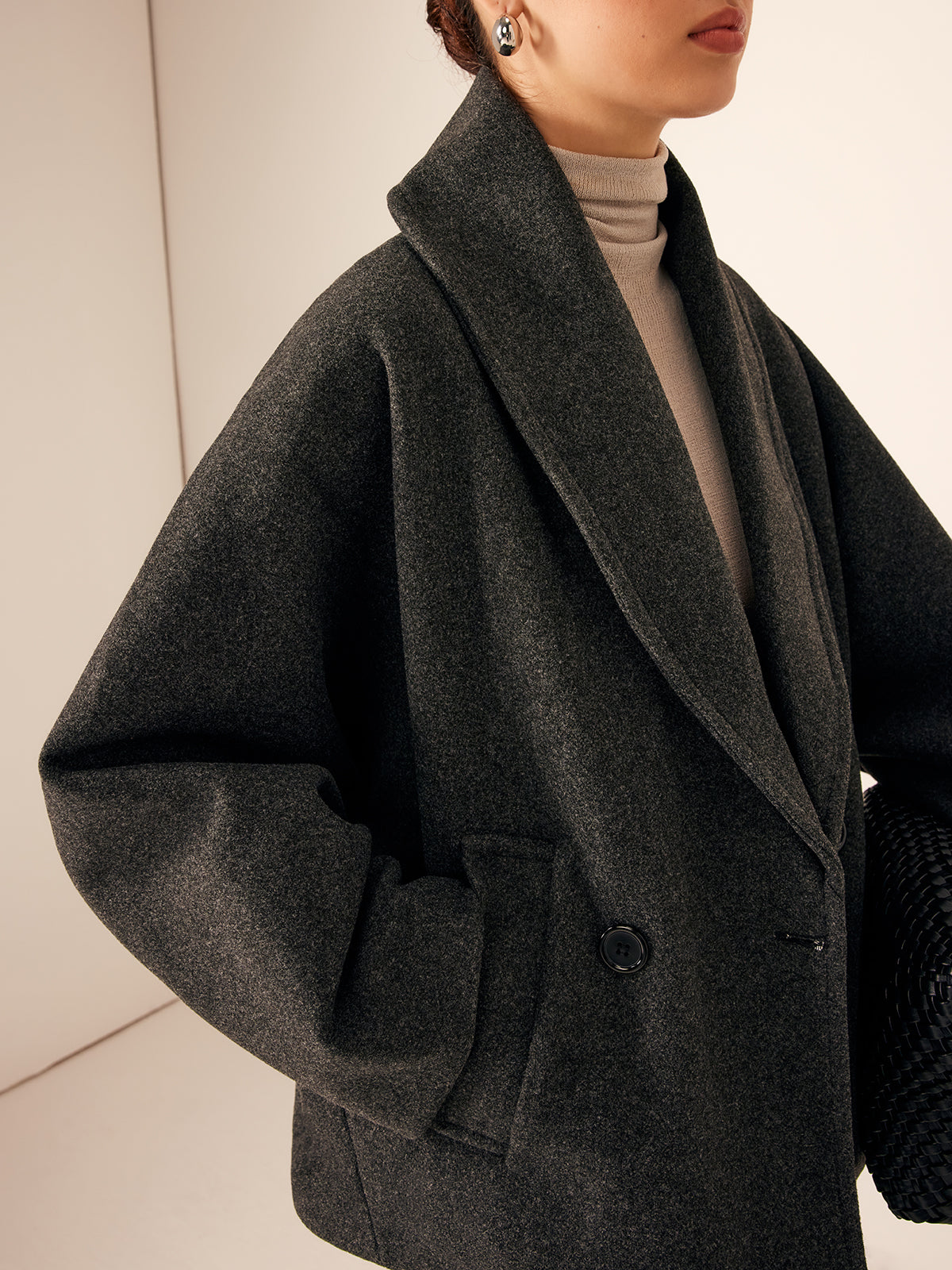 Abrigo de Tweed Holgado con Bolsillos