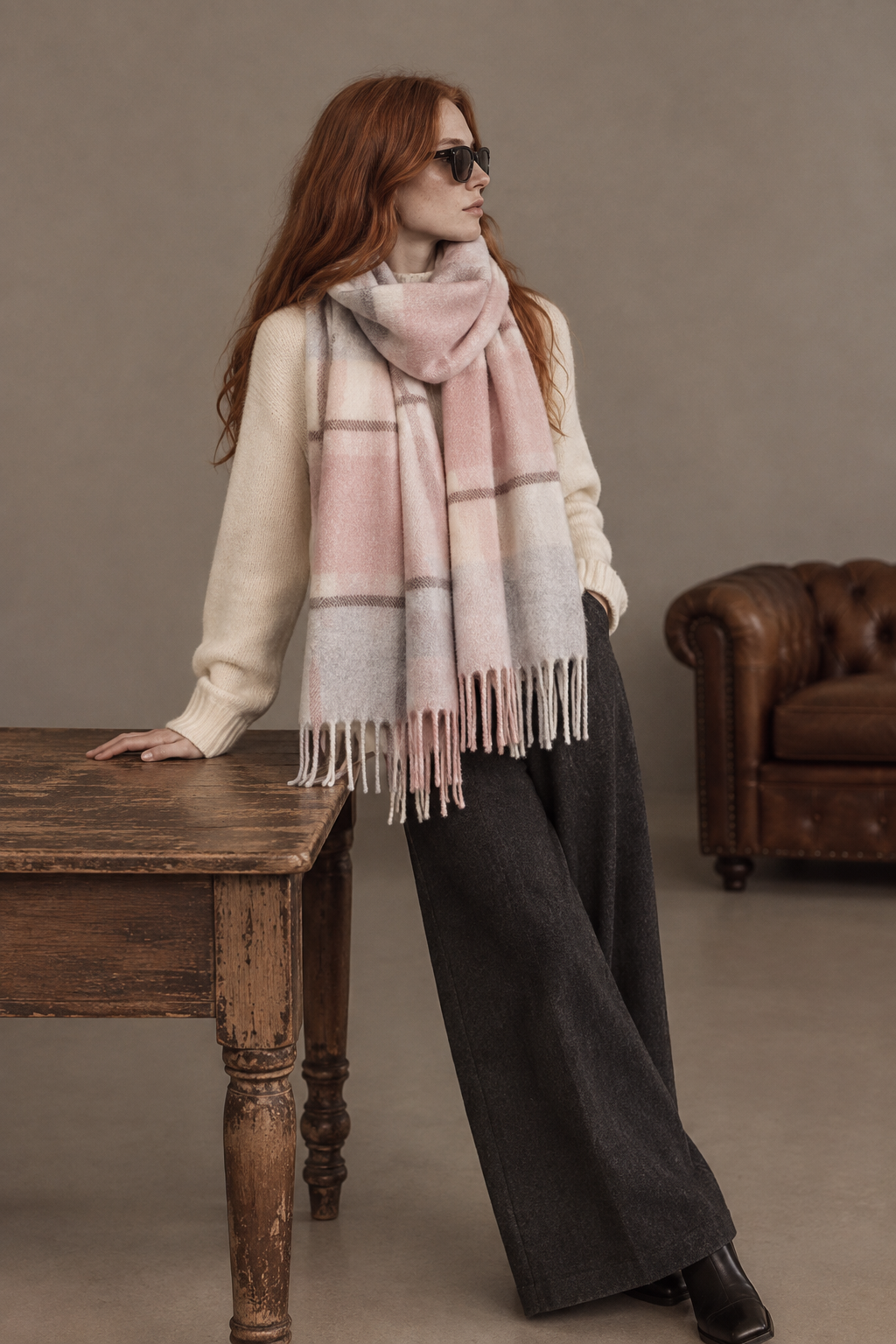 Bufanda de Cuadros Camille – Rosa