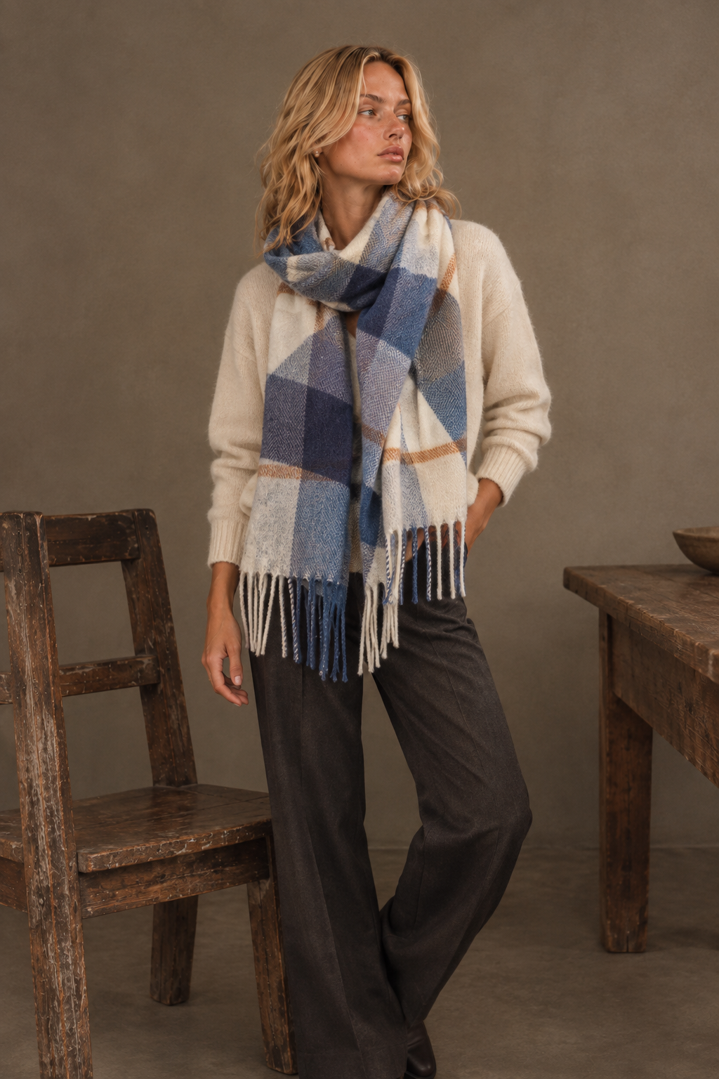 Bufanda de Cuadros Camille – Azul