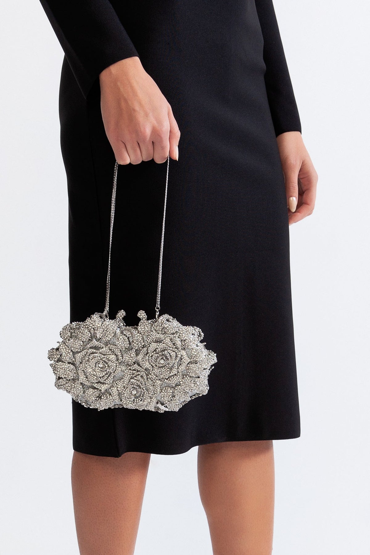 Clutch con Pedrería y Cadena Desmontable – Plateado