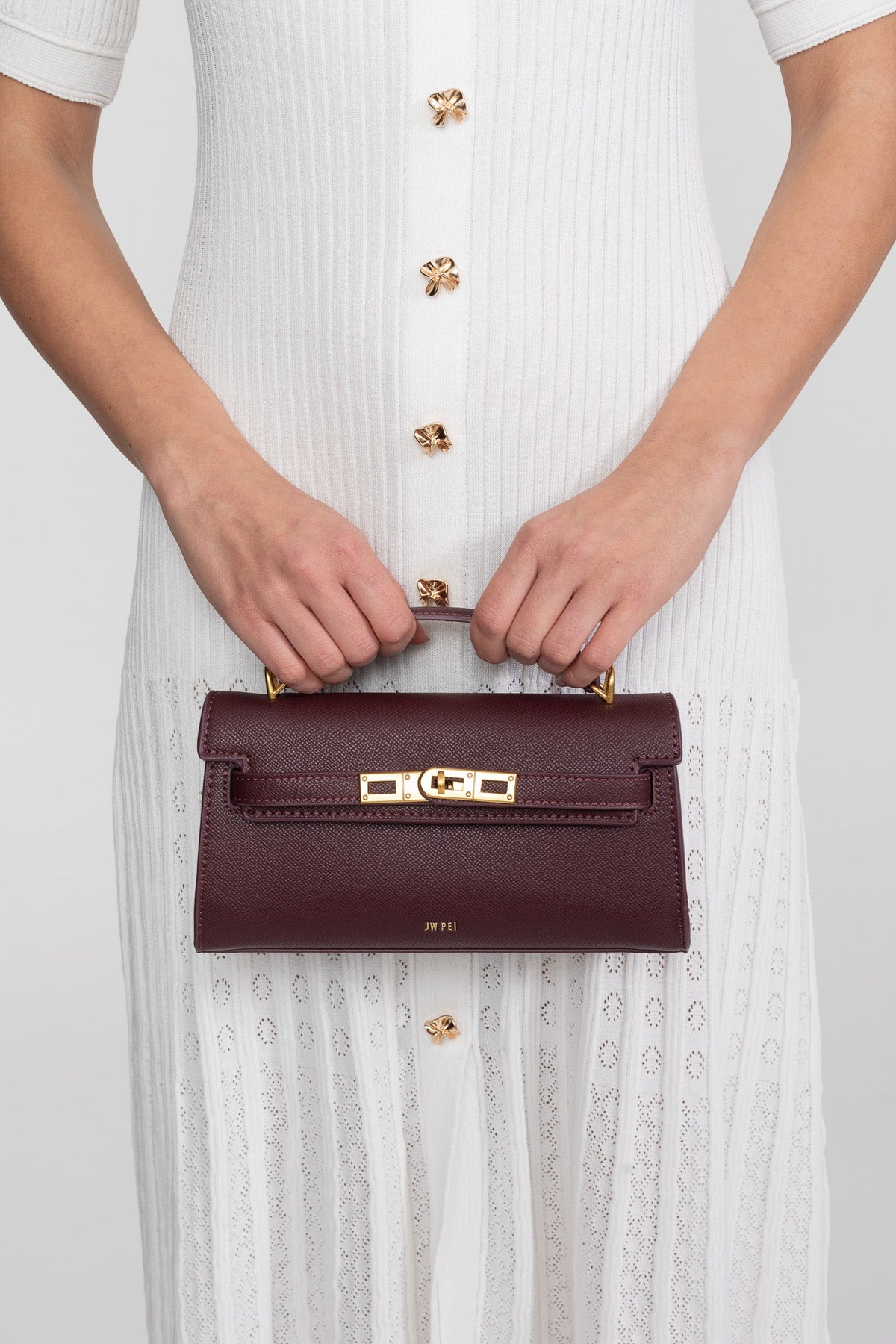 Mini Bolso Estructurado con Herrajes Dorados – Burdeos