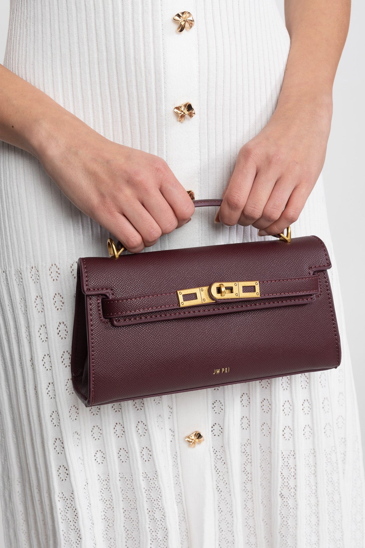 Mini Bolso Estructurado con Herrajes Dorados – Burdeos