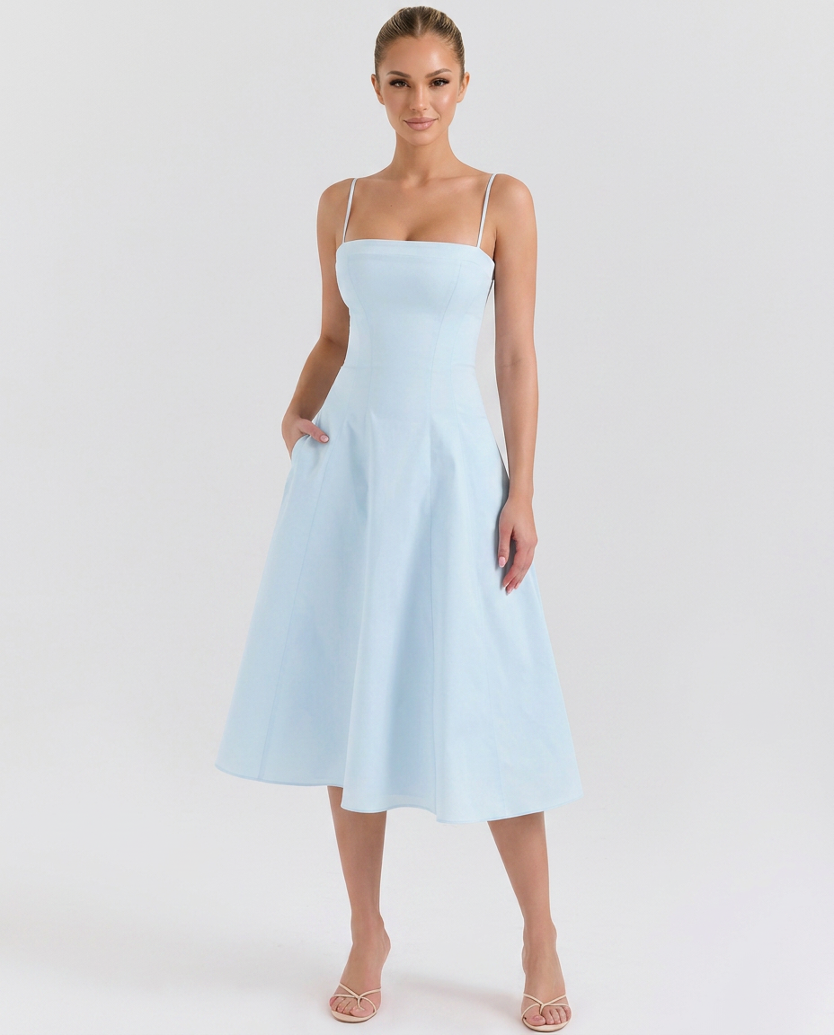 Merle • Elegante Vestido Midi de Línea A con Tirantes Finos