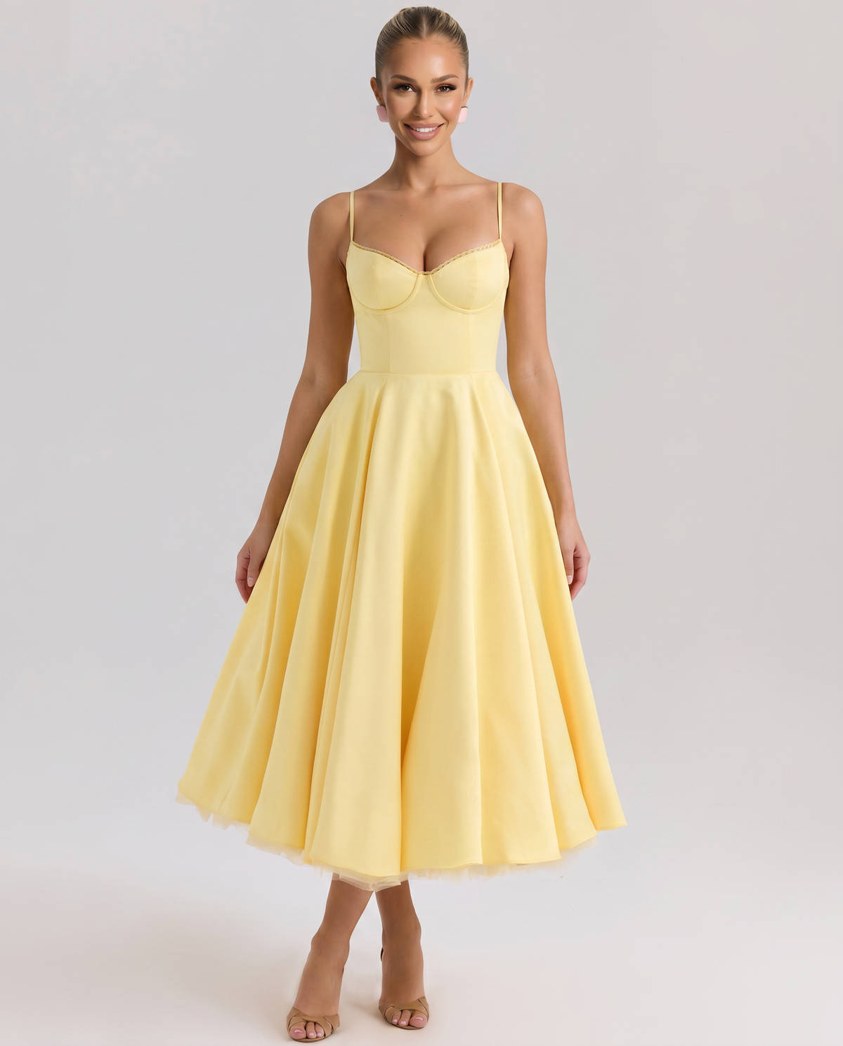Jianna • Elegante vestido midi de tul con corsé de aros