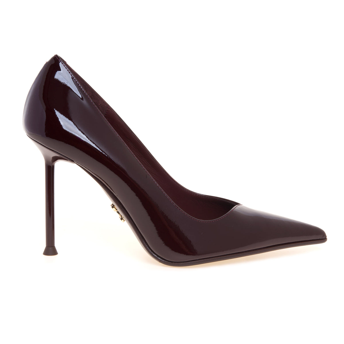 Zapatos de Salón de Charol Burdeos con Escote en V Asimétrico y Tacón 95 mm