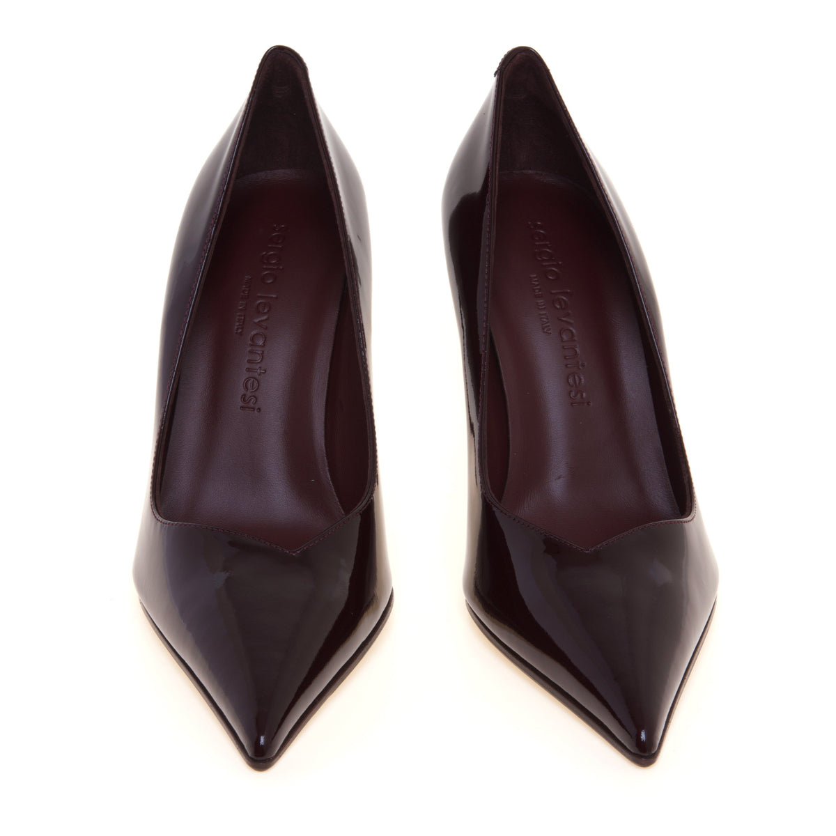 Zapatos de Salón de Charol Burdeos con Escote en V Asimétrico y Tacón 95 mm