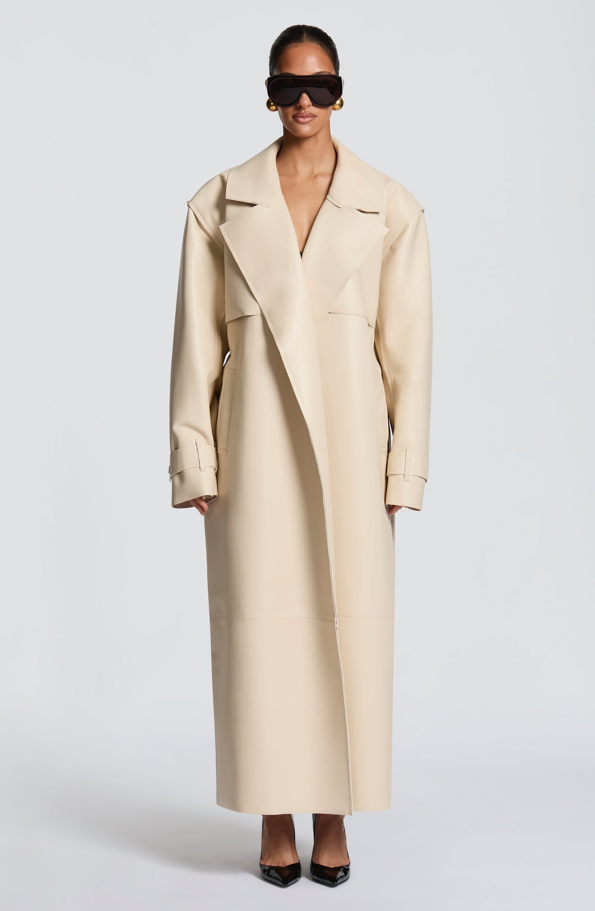 Bridget | Gabardina oversize de efecto piel – Crema