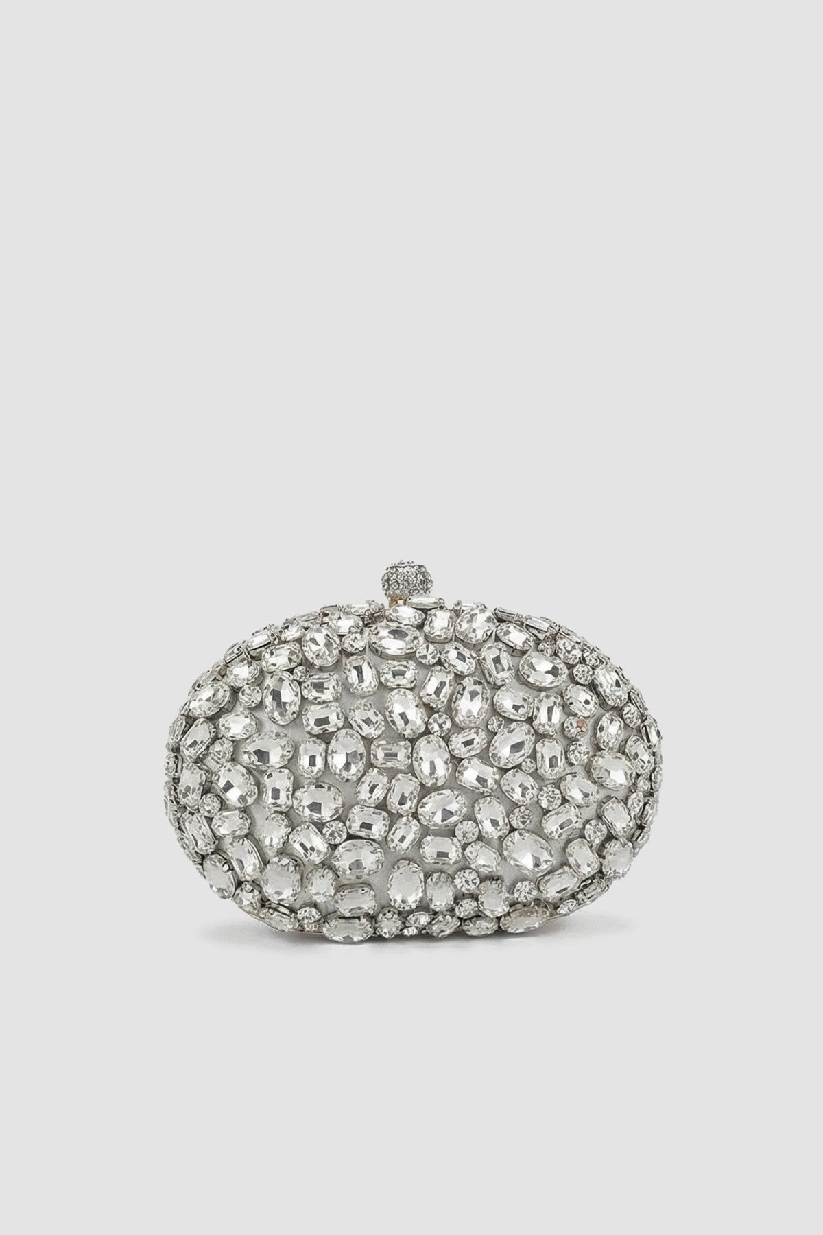 Clutch Ovalado con Pedrería Brillante – Plateado