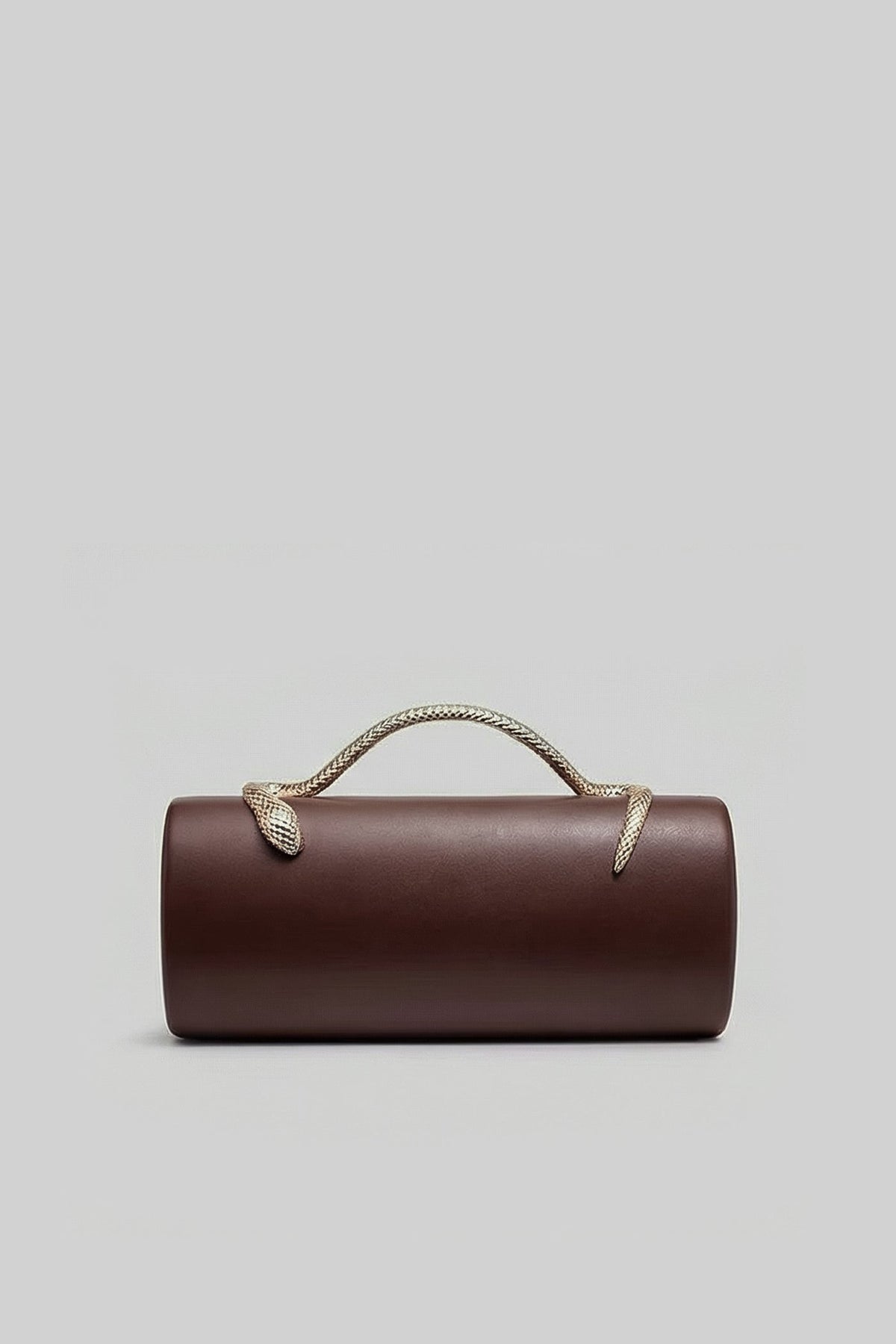 Bolso de Mano Estructurado con Asa de Serpiente y Cadena Dorada – Marrón