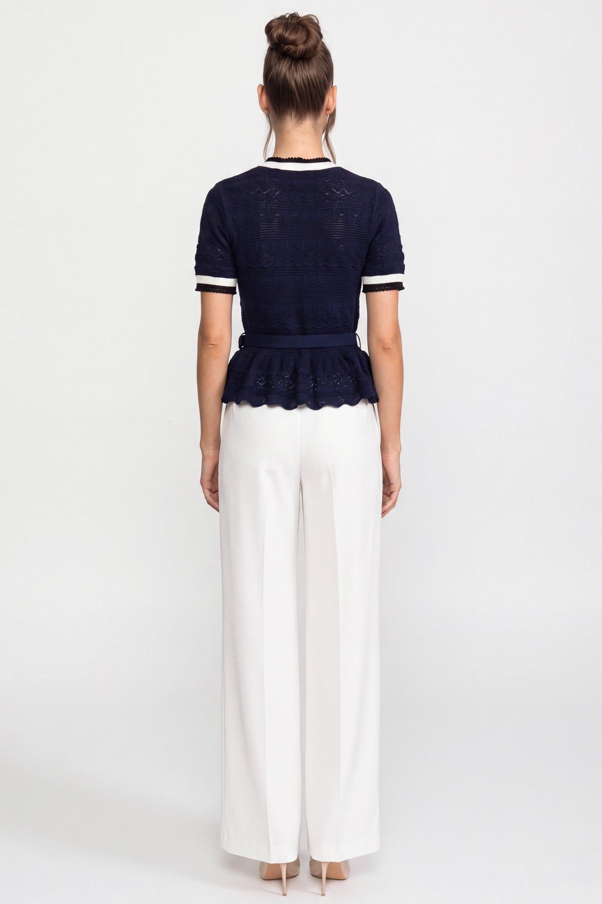 Top de Punto con Peplum y Cuello Marinero – Azul Marino