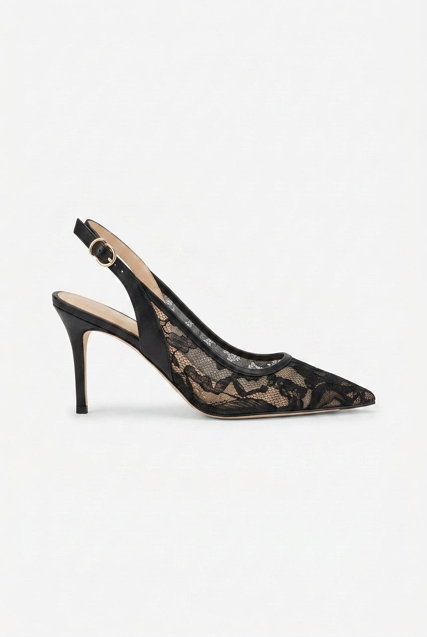 Tacones elegantes de punta afilada con cordones, tira trasera y hebilla ajustable