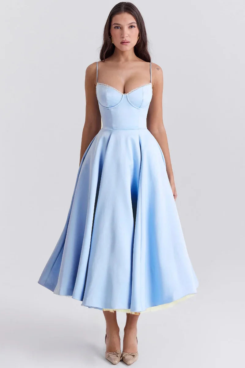 Jianna • Elegante vestido midi de tul con corsé de aros