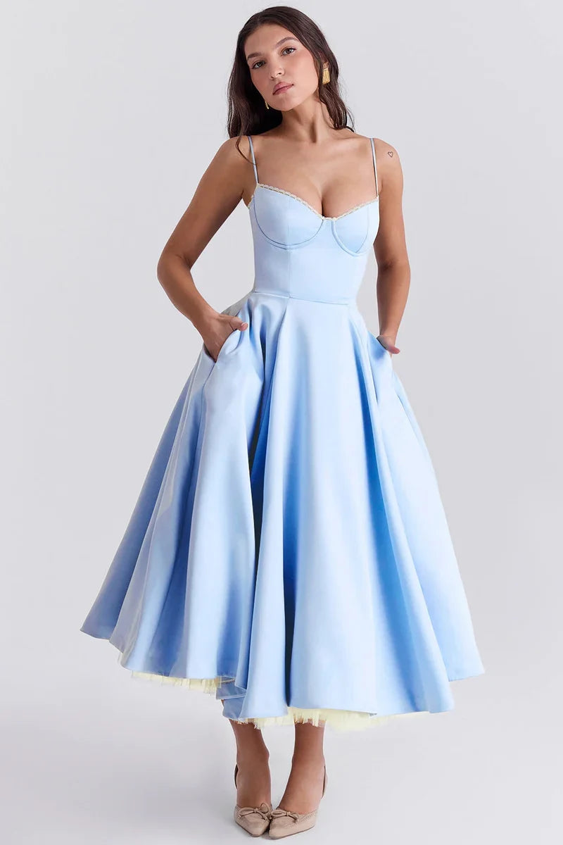 Jianna • Elegante vestido midi de tul con corsé de aros