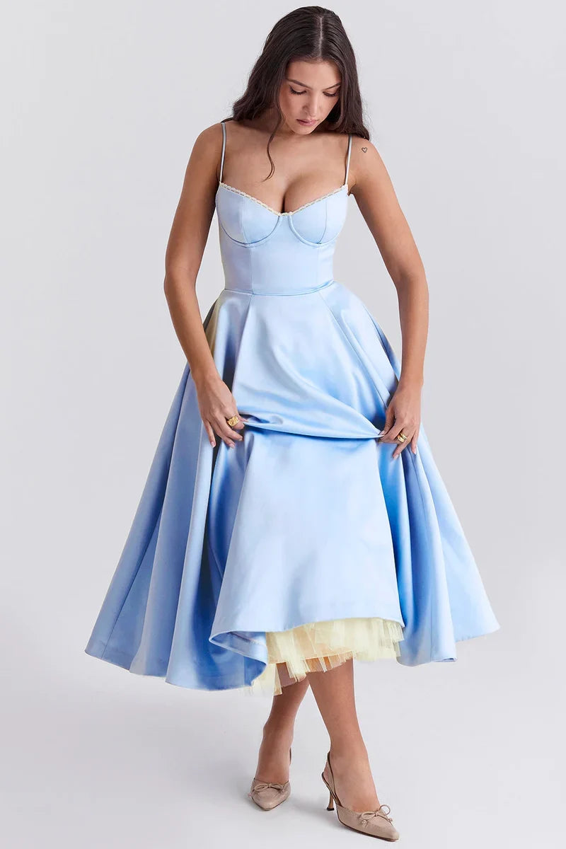 Jianna • Elegante vestido midi de tul con corsé de aros