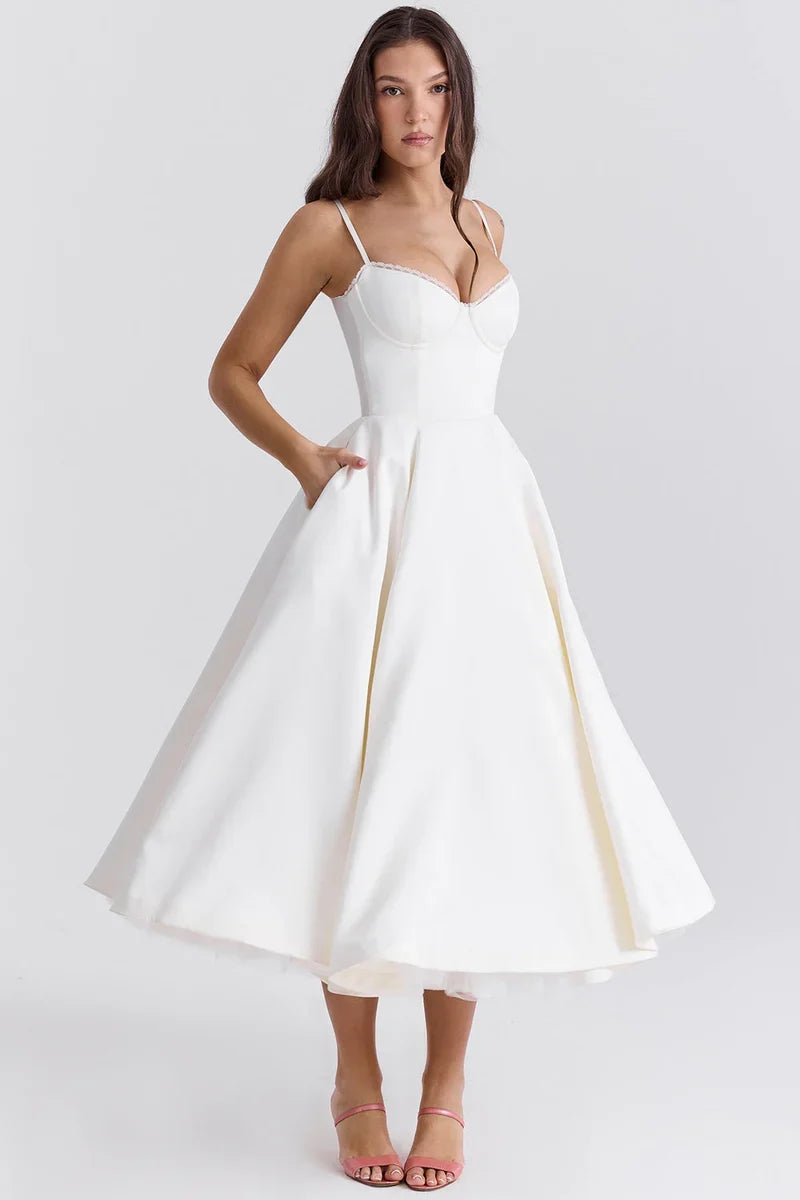 Jianna • Elegante vestido midi de tul con corsé de aros