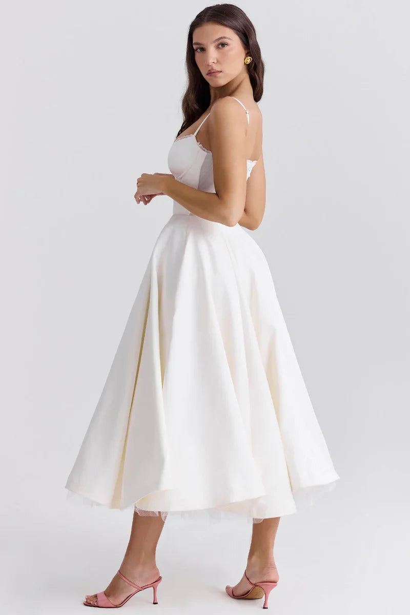 Jianna • Elegante vestido midi de tul con corsé de aros