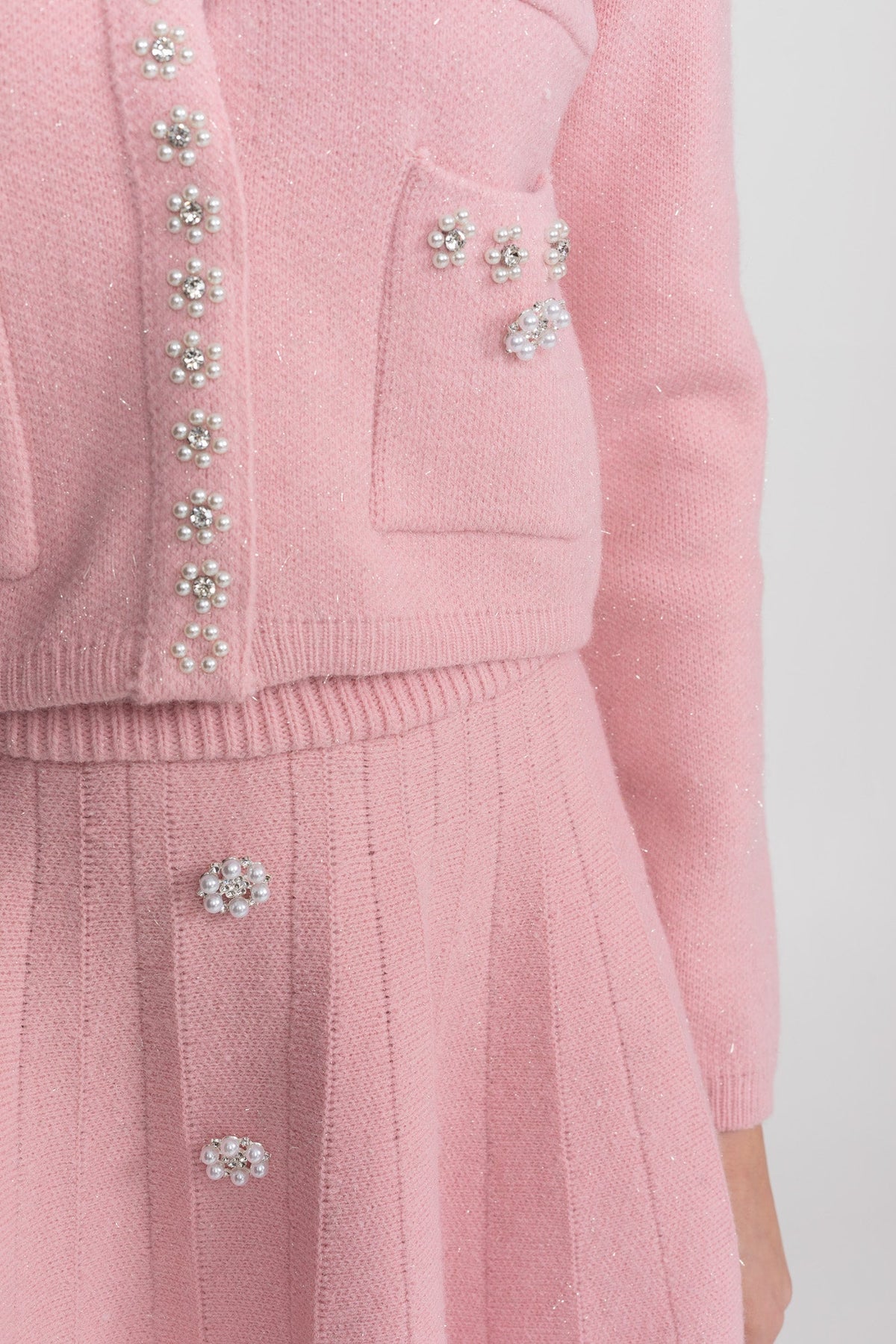 Conjunto de Punto con Cárdigan y Minifalda – Rosa Empolvado