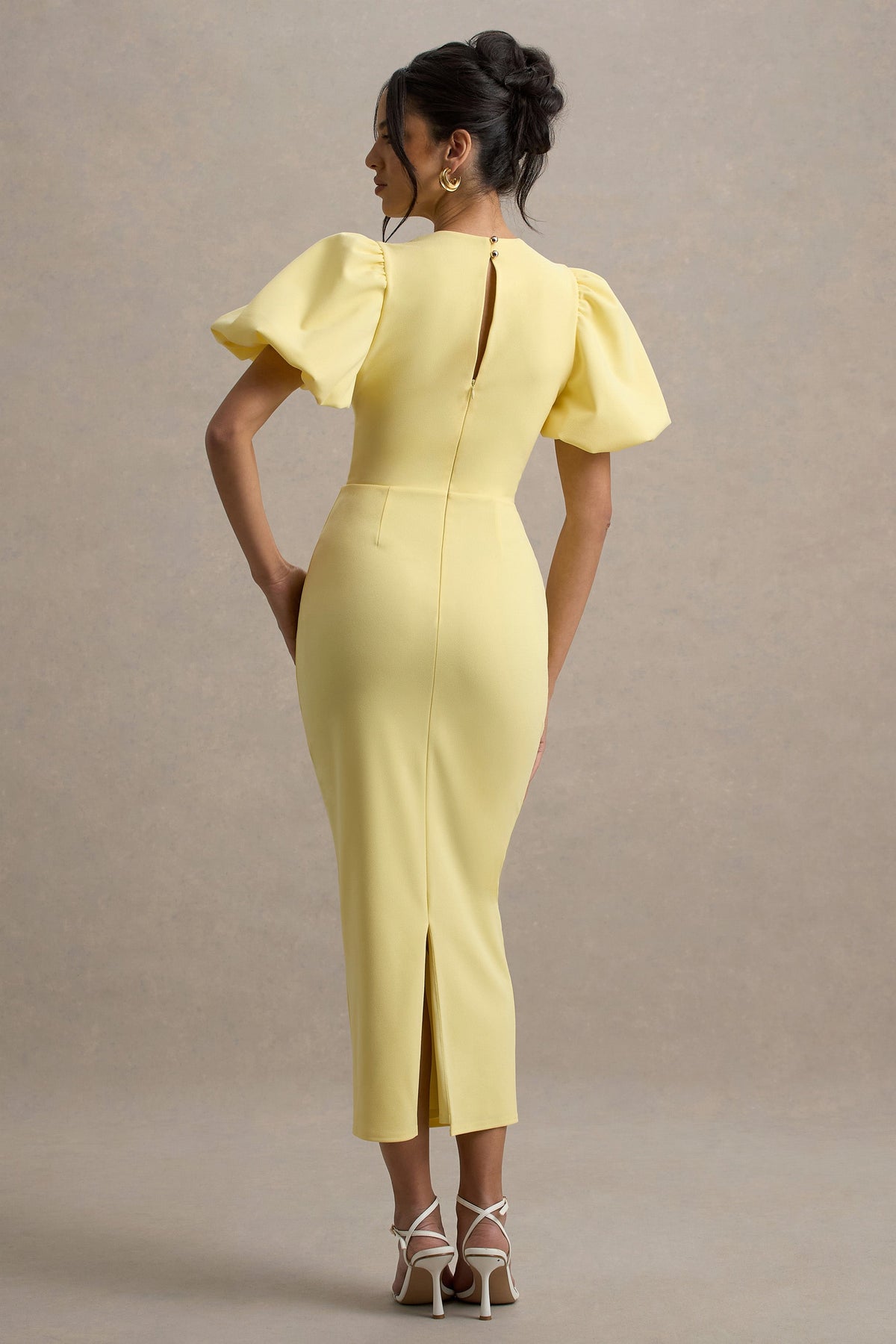 Dakota | Vestido Midi de Manga Abullonada en color limón