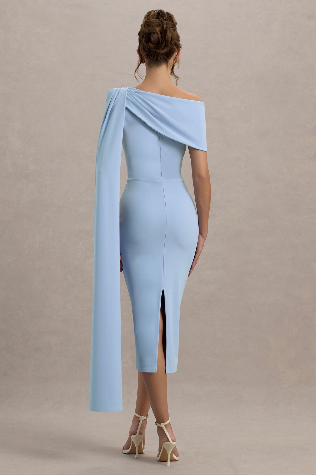 Niamh | Vestido Midi Azul Polvo Asimétrico Con Drapeado