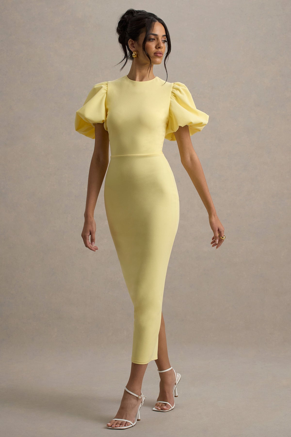 Dakota | Vestido Midi de Manga Abullonada en color limón