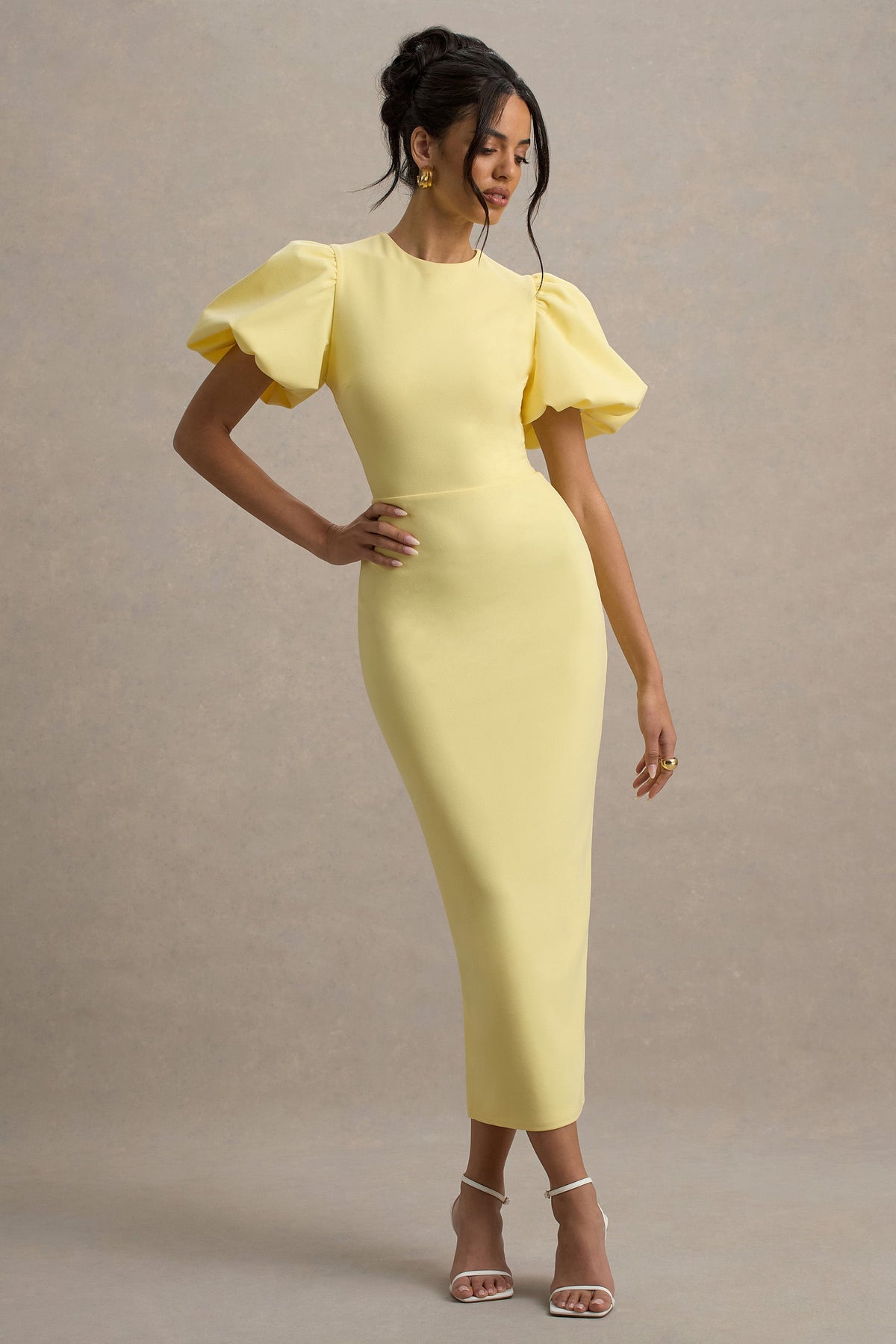 Dakota | Vestido Midi de Manga Abullonada en color limón