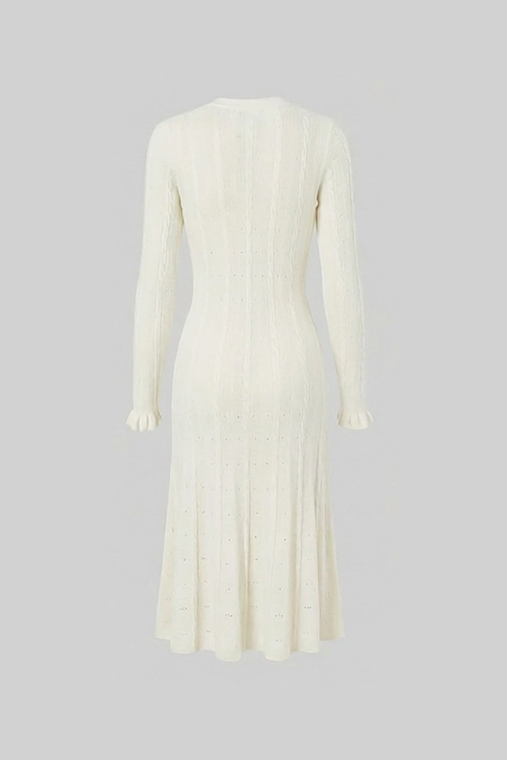 Vestido Midi de Punto con Botones y Detalle Calado – Marfil
