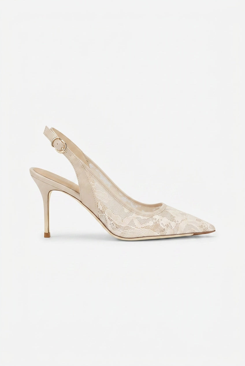 Tacones elegantes de punta afilada con cordones, tira trasera y hebilla ajustable