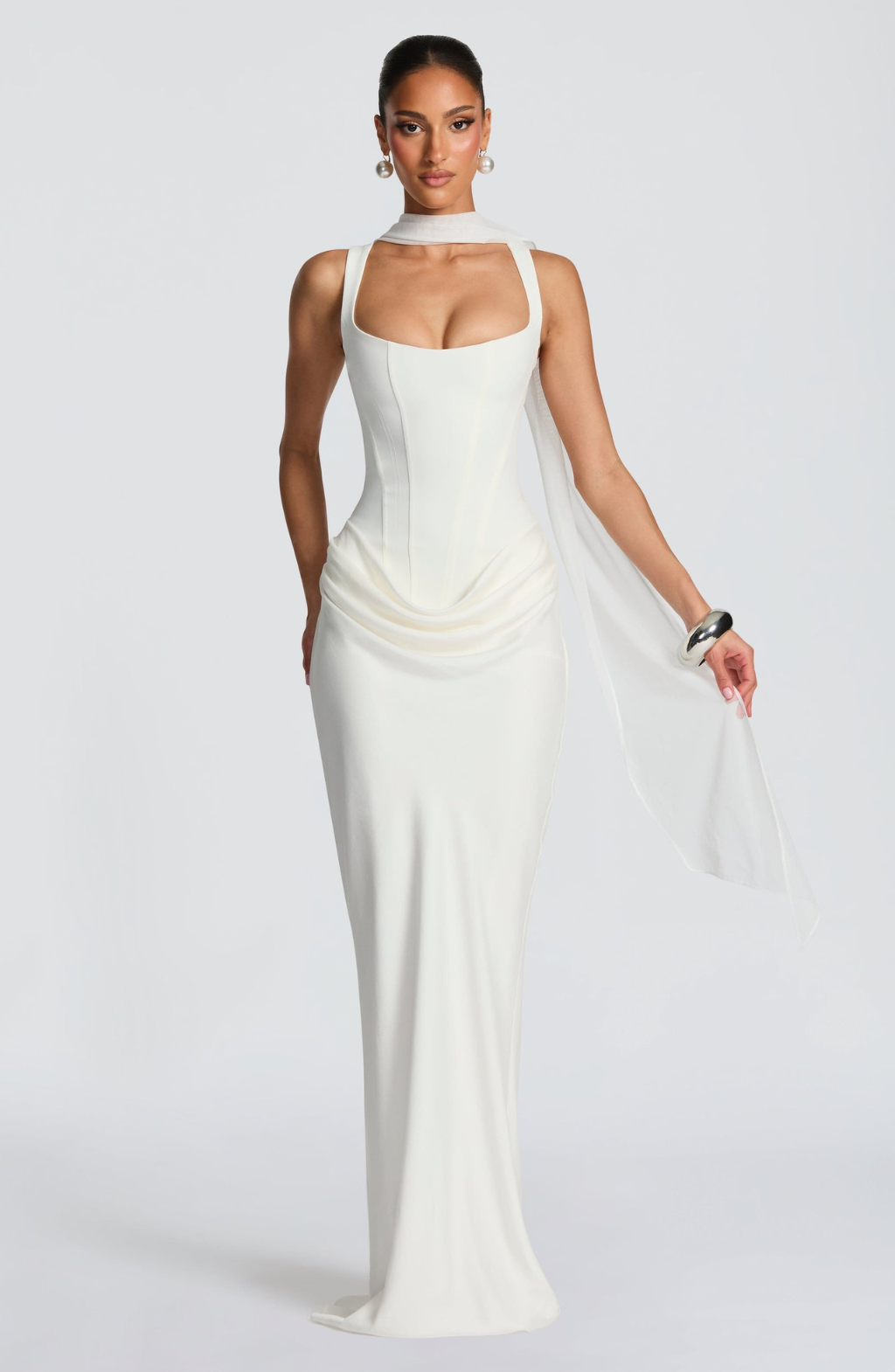 Valentina • Vestido maxi esculpido con silueta de reloj de arena