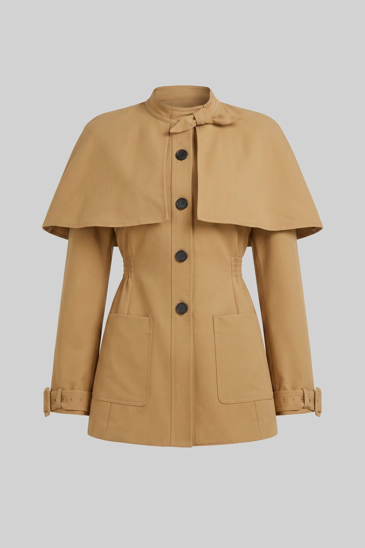 Gabardina con Capa Estructurada y Botones – Beige
