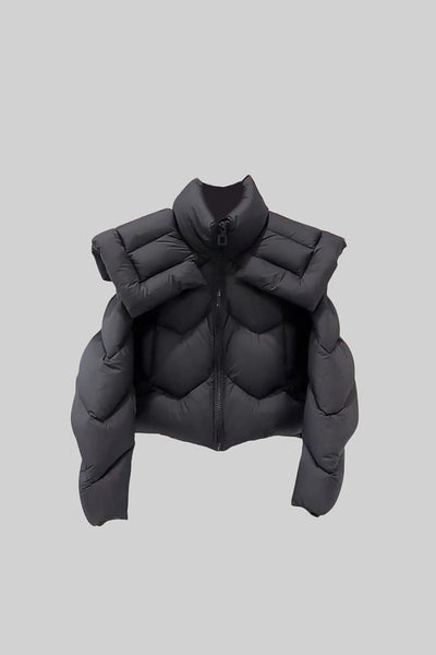 Plumífero Contemporáneo con Hombreras Anchas – Negro