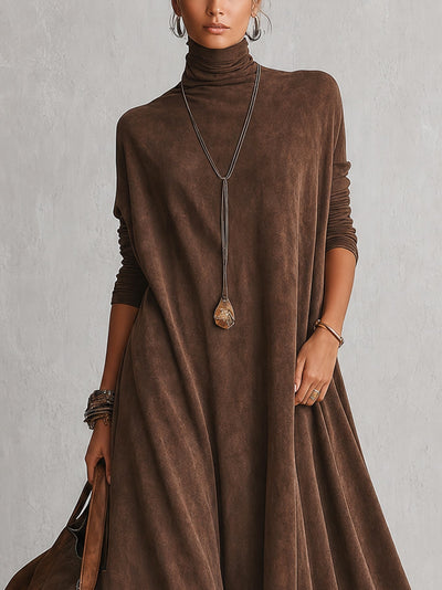 BRUNELLA | Elegante vestido largo efecto ante con refinado dobladillo de encaje