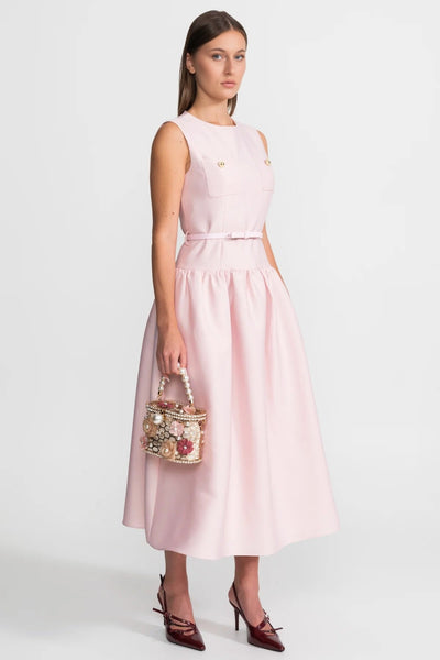 Vestido Midi sin Mangas con Cinturón y Bolsillos – Rosa Empolvado