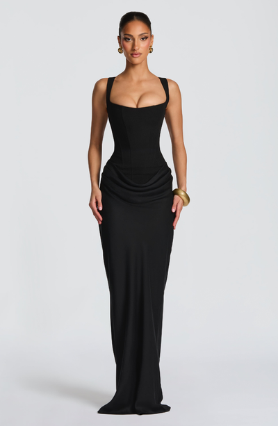 Valentina • Vestido maxi esculpido con silueta de reloj de arena