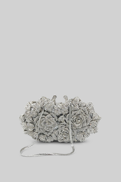 Clutch con Pedrería y Cadena Desmontable – Plateado
