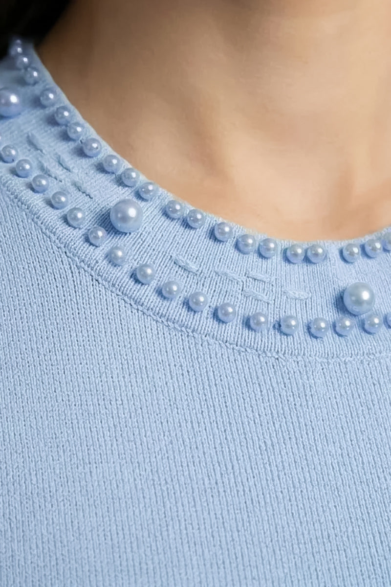 Cárdigan de Punto con Botones de Perlas – Azul