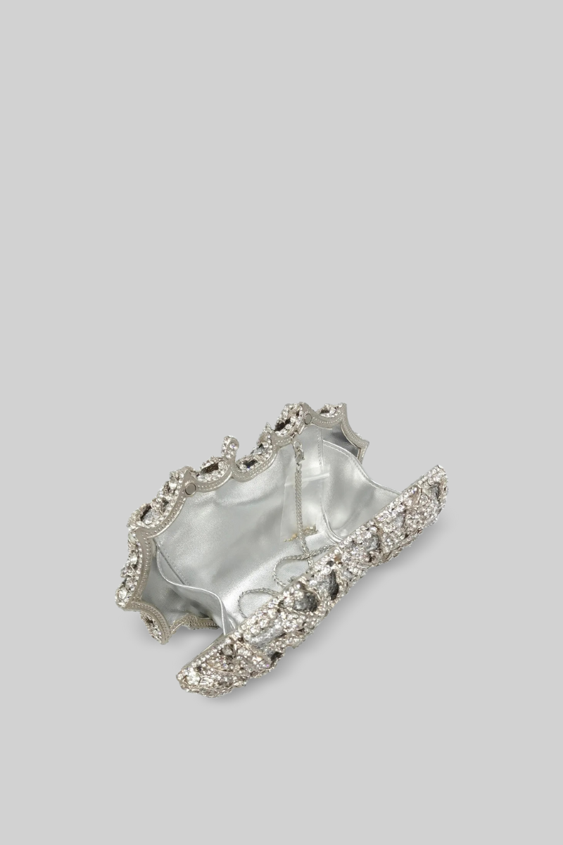 Clutch con Pedrería y Cadena Desmontable – Plateado