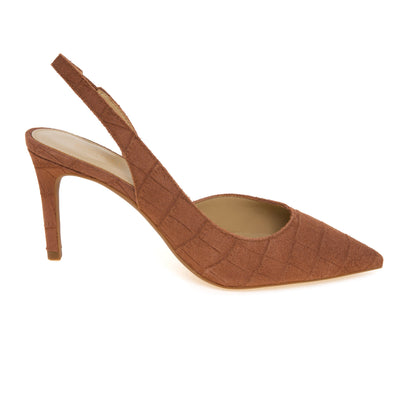Sandalia Slingback de Ante con Estampado Cocodrilo y Tacón 75 mm