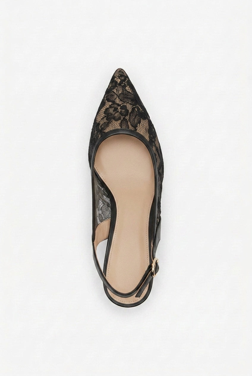 Tacones elegantes de punta afilada con cordones, tira trasera y hebilla ajustable