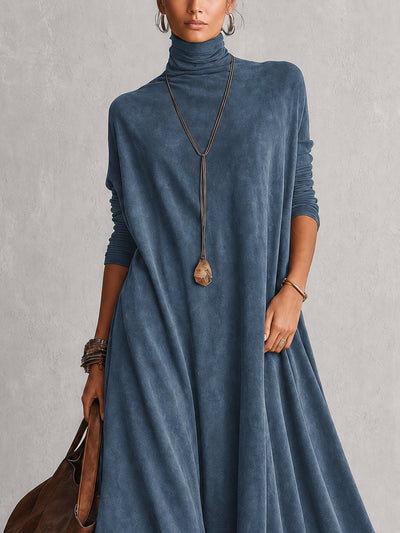 BRUNELLA | Elegante vestido largo efecto ante con refinado dobladillo de encaje
