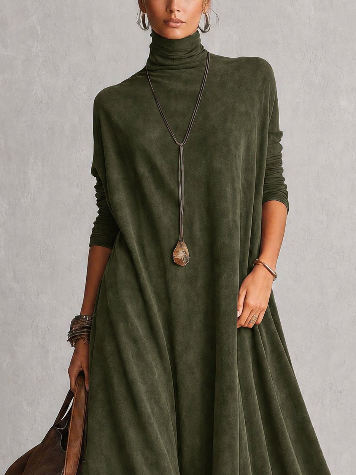 BRUNELLA | Elegante vestido largo efecto ante con refinado dobladillo de encaje