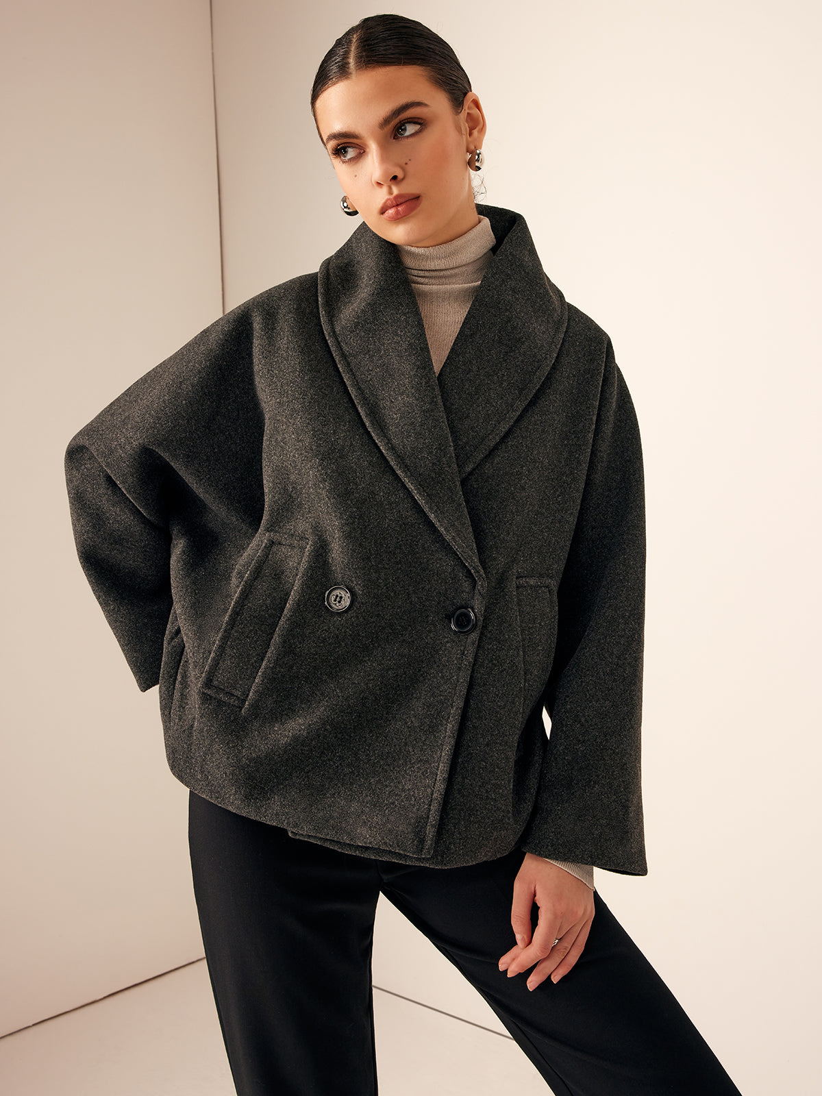 Abrigo de Tweed Holgado con Bolsillos