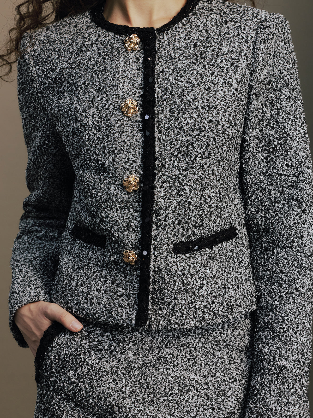 Conjunto de falda de dos piezas en tweed moteado