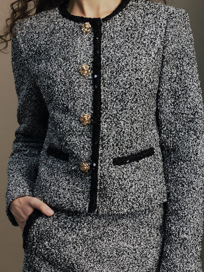 Conjunto de falda de dos piezas en tweed moteado